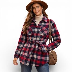 Lauren Ralph Lauren Plaid Wool Blend Shirt Jacket Red Blue Cabincore NWT XL